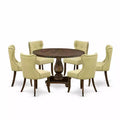 HomeStock 7-Piece Distressed Jacobean Finish Solid Wood Top Dining Table with 6-Parson Chairs