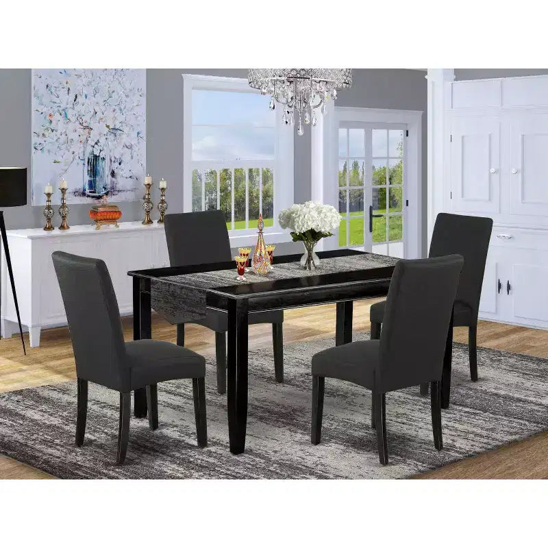HomeStock 5-Pc Black Finish Solid Wood Top-Rectangular Dining Room Set-Seats 4