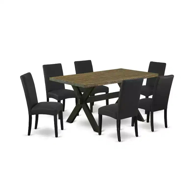 HomeStock 7-Piece Natural Oak Finish Solid Wood Top Dining Table with 6 Chairs