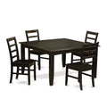 HomeStock 5-Piece Square Cappuccino Finish Solid Wood Top Dining Table with 4 Chairs