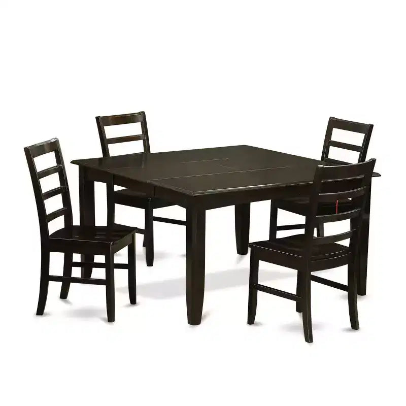 HomeStock 5-Piece Square Cappuccino Finish Solid Wood Top Dining Table with 4 Chairs