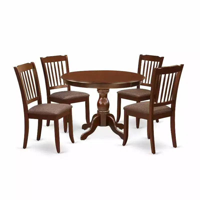 HomeStock 5-Piece Mahogany Finish Solid Wood Top Dining table with 4-Chairs with Slat Back