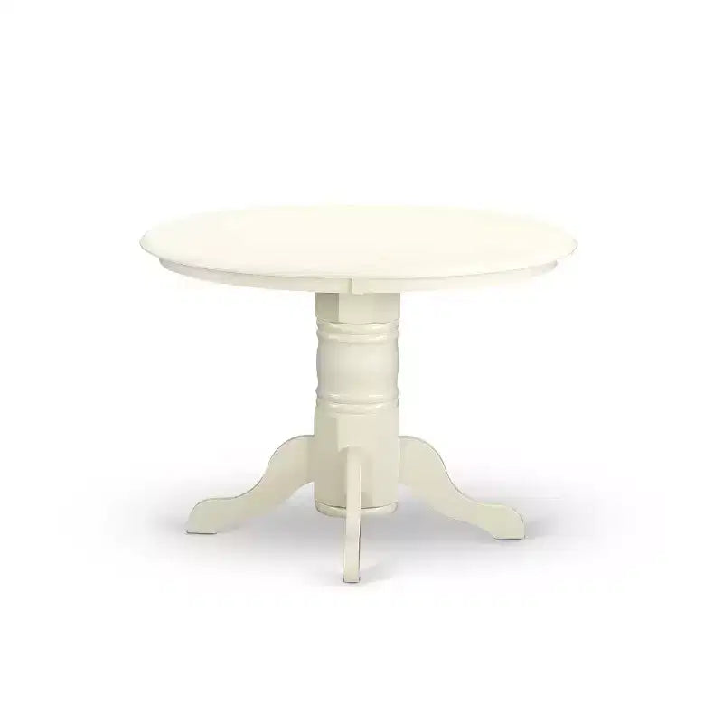 Round Dining Table Set 3pc - 42 Inch Table & 2 Parsons Chairs - White PU Leather & Linen Legs