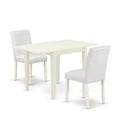 3-Piece Linen White Finish Solid Wood Top Dining Table Set