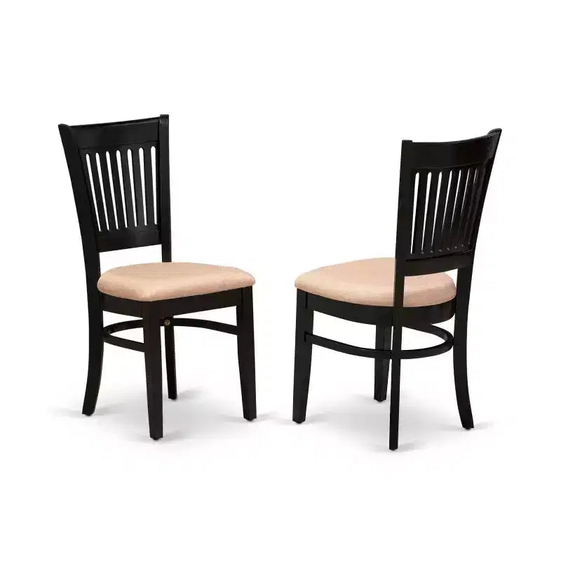 HomeStock 7-Pc Rectangle Black Finish Solid Wood Top Dining Table with 6 Chairs with Slat Back
