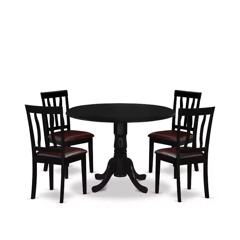 HomeStock 5-Piece Round Black Finish Solid Wood Top Dining table with 4 Chairs