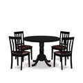 HomeStock 5-Piece Round Black Finish Solid Wood Top Dining table with 4 Chairs