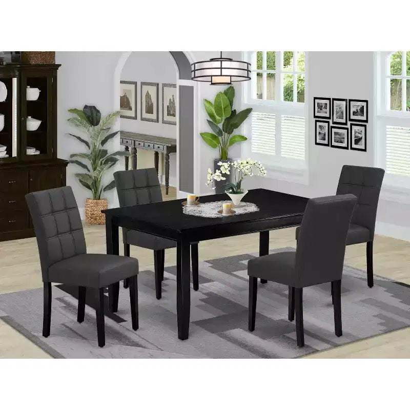 5-Piece Black Finish Solid Wood Top-Rectangular Dining Room Set-Seats 4