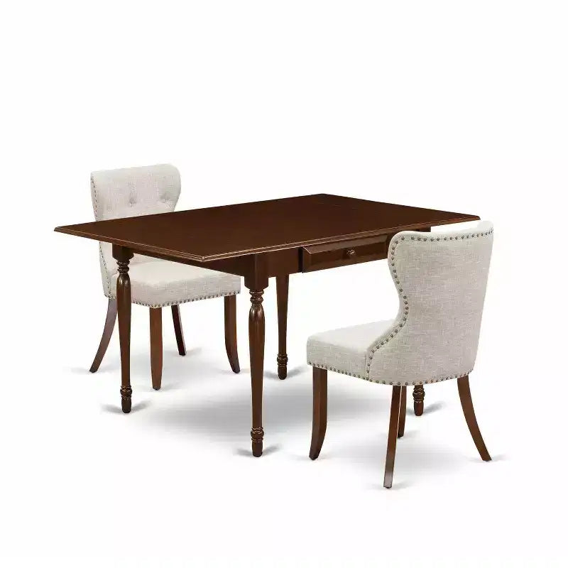 HomeStock 3-Pc Mahogany Finish Solid Wood Top Dining Table Set