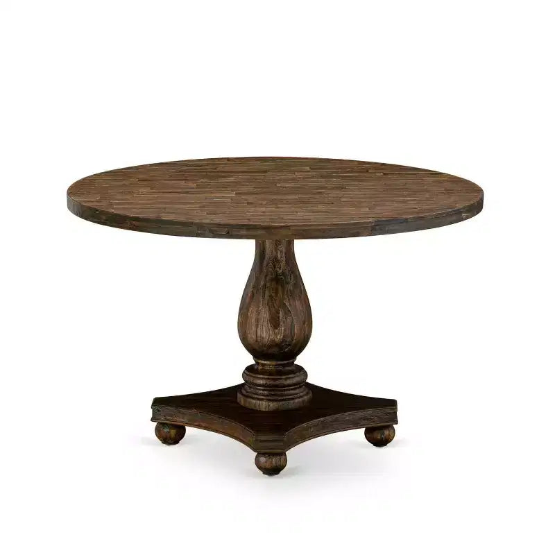 HomeStock 5-Piece Distressed Jacobean Finish Solid Wood Top Dining Table with 4 Parson Chair