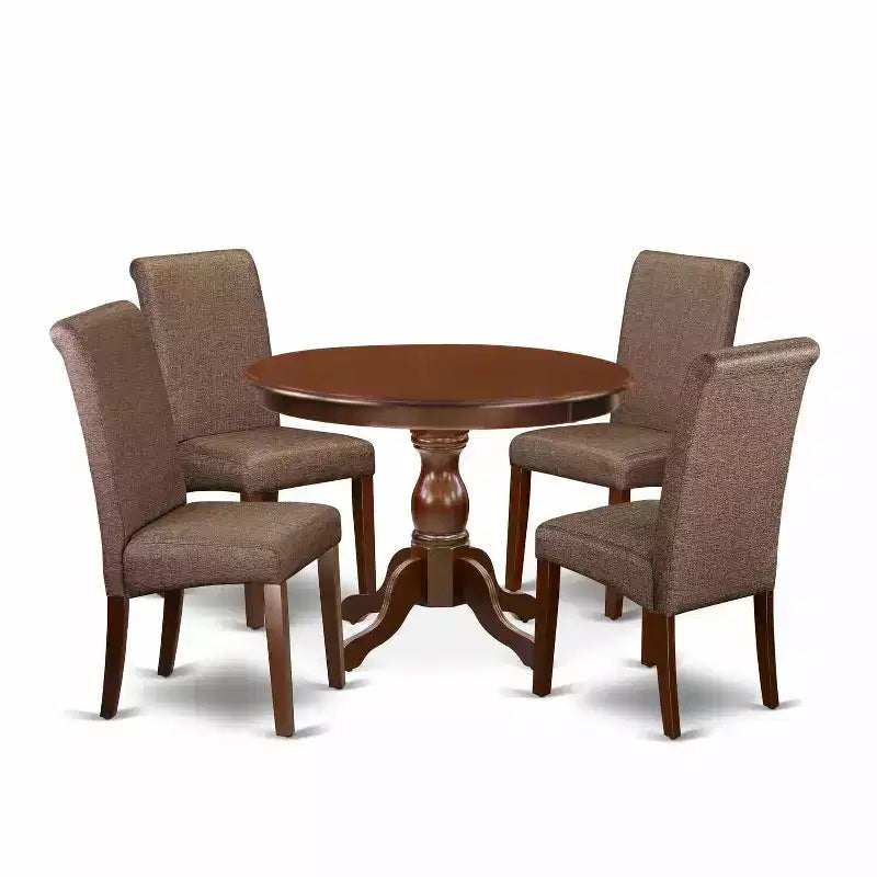 HomeStock 5-Piece Mahogany Finish Solid Wood Top Dining table with 4 Chairs