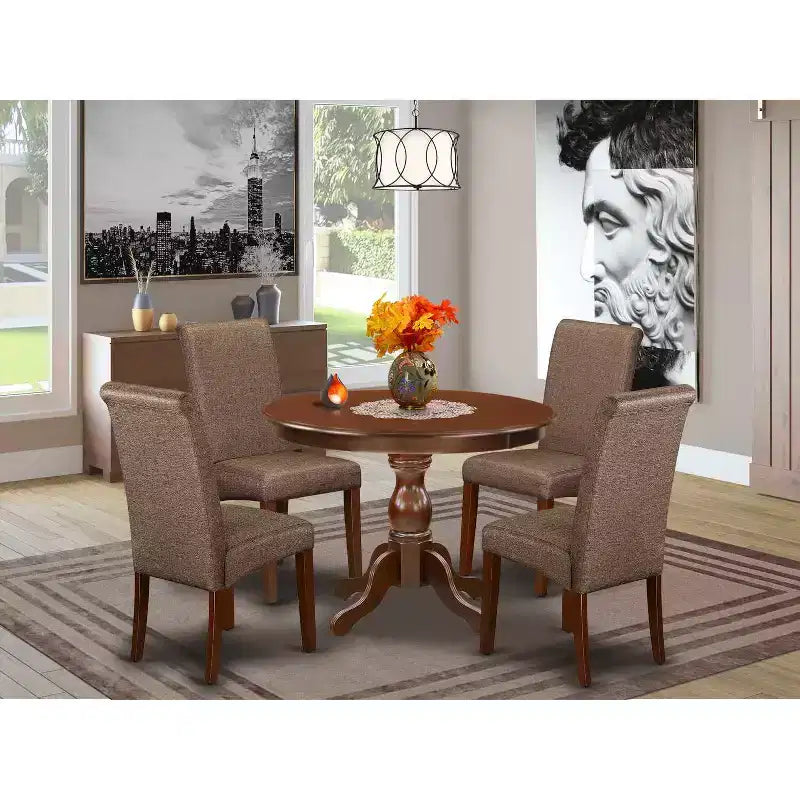 HomeStock 5-Piece Mahogany Finish Solid Wood Top Dining table with 4 Chairs