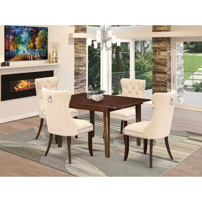 5-Piece Mahogany Finish Solid Wood Top - Rectangular Dining Room Set - Seats 4
