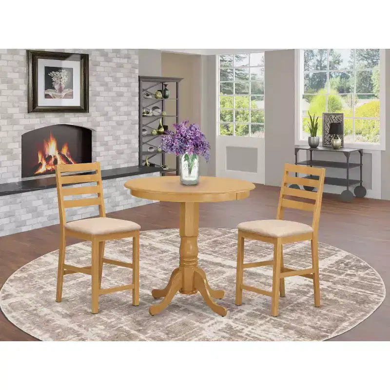HomeStock 3-Pc Natural Oak Finish Solid Wood Top - Dining Room Set - Seats 4