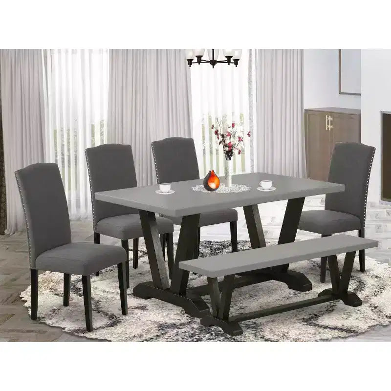 6-Piece Rectangle Natural Oak Finish Solid Wood Top Dining Table with 1-Bench, 4-Chairs with