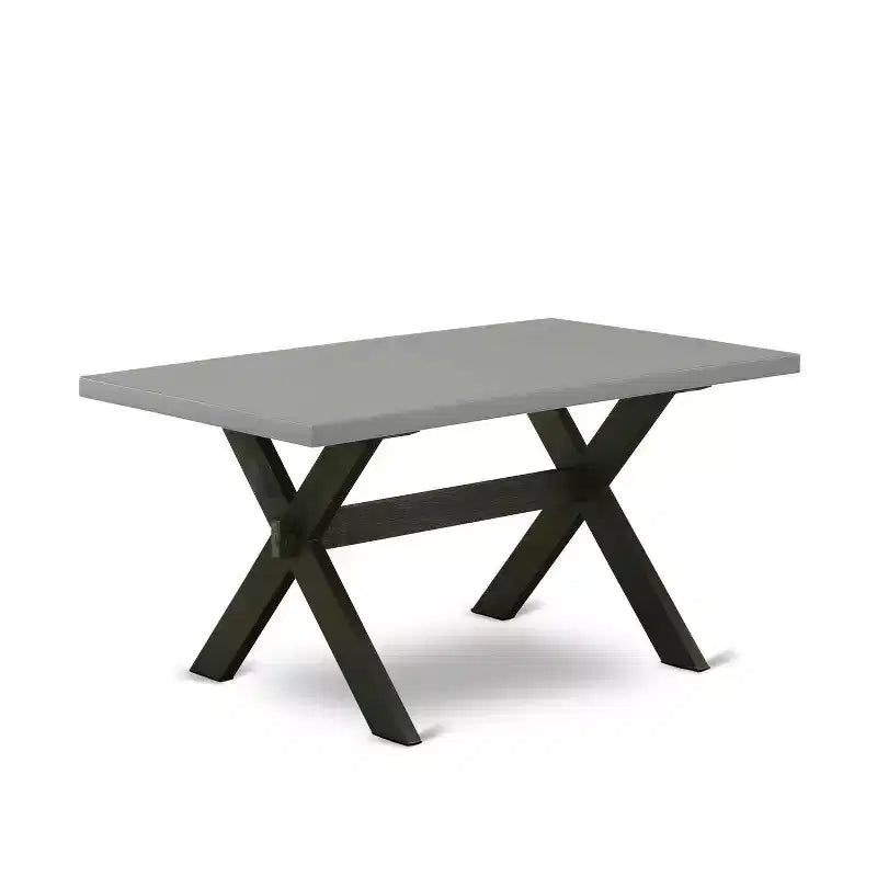French Country 7-Piece Dining Set - Linen Fabric Parsons Chairs & Cement Top Table - Kitchen Living Room Furniture
