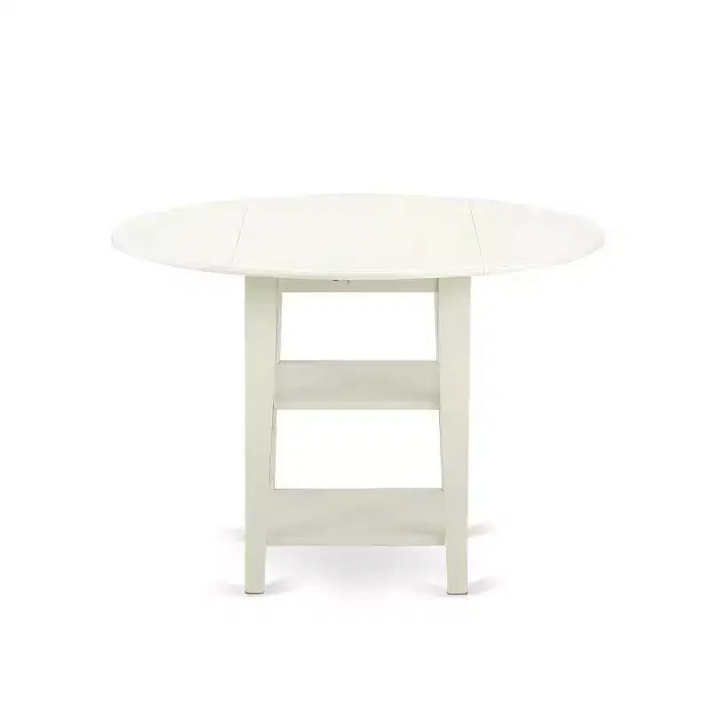 5-Piece Linen White Finish Solid Wood Top - Round Dining Room Set - Seats 4