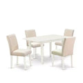 HomeStock 5-Pc Linen White Finish Solid Wood Top-Rectangular Upholstered Dining Room Set with Butterfly Leaf-Seats 4