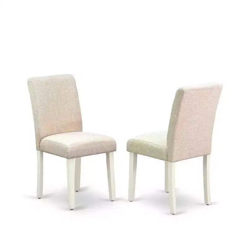 HomeStock 5-Pc Linen White Finish Solid Wood Top-Rectangular Upholstered Dining Room Set with Butterfly Leaf-Seats 4