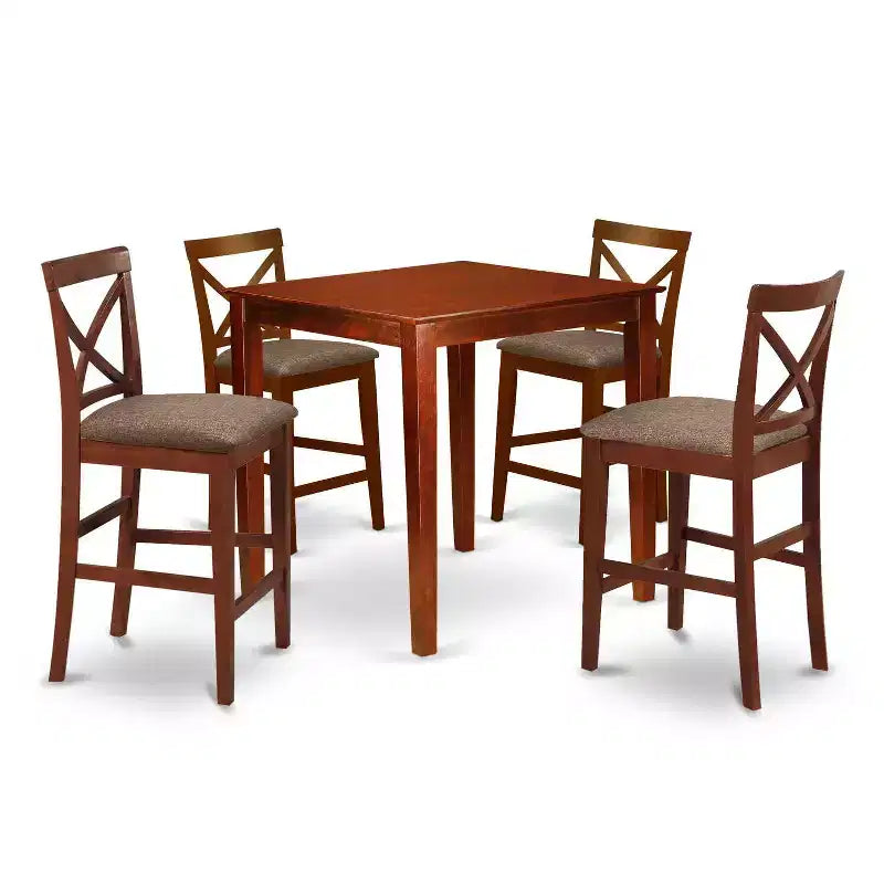 HomeStock 5-Pc Natural Brown Finish Solid Wood Top - Dining Room Set - Seats 4