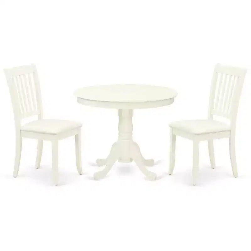 HomeStock 3-Pc Linen White Finish Solid Wood Top-Round Dining Room Set Seats-4