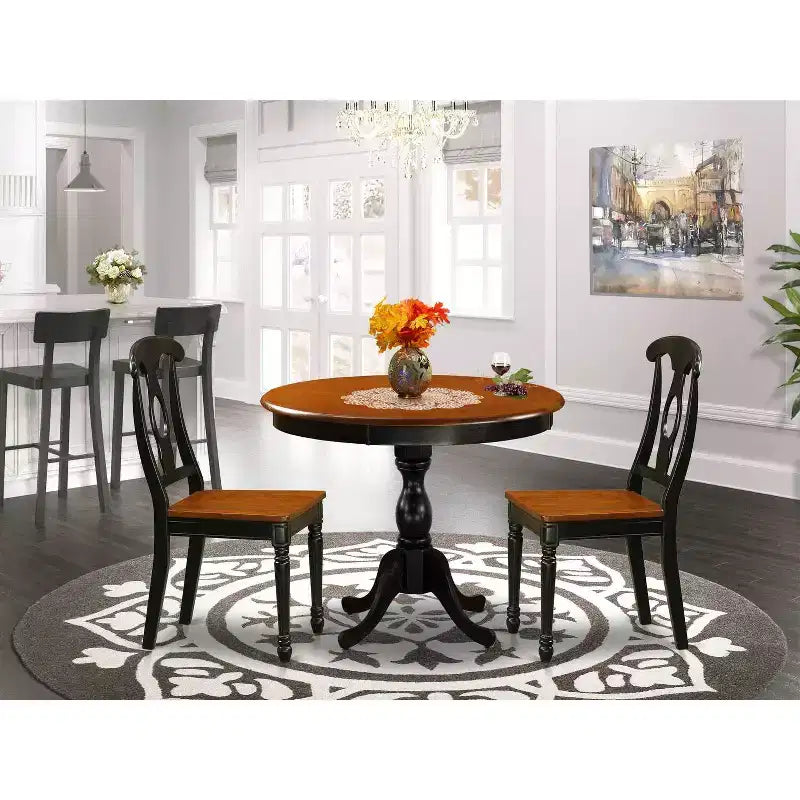 HomeStock 3-Piece Black and Cherry Finish Solid Wood Top - Dining Room Set - Seats-4