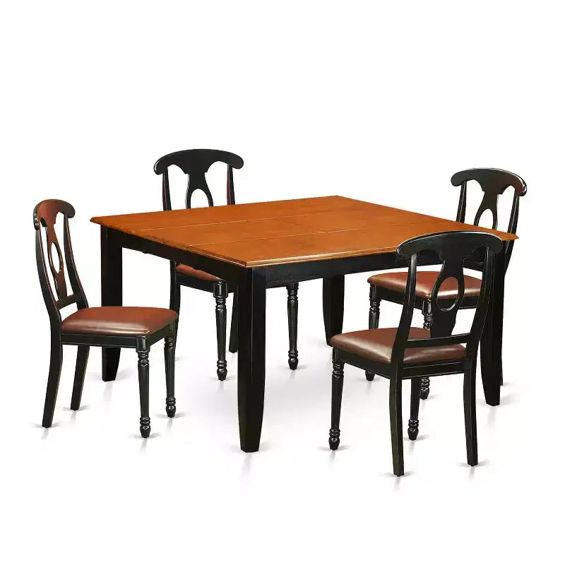 HomeStock 5-Piece Square Black and Cherry Finish Solid Wood Top Dining Table with 4 Chairs