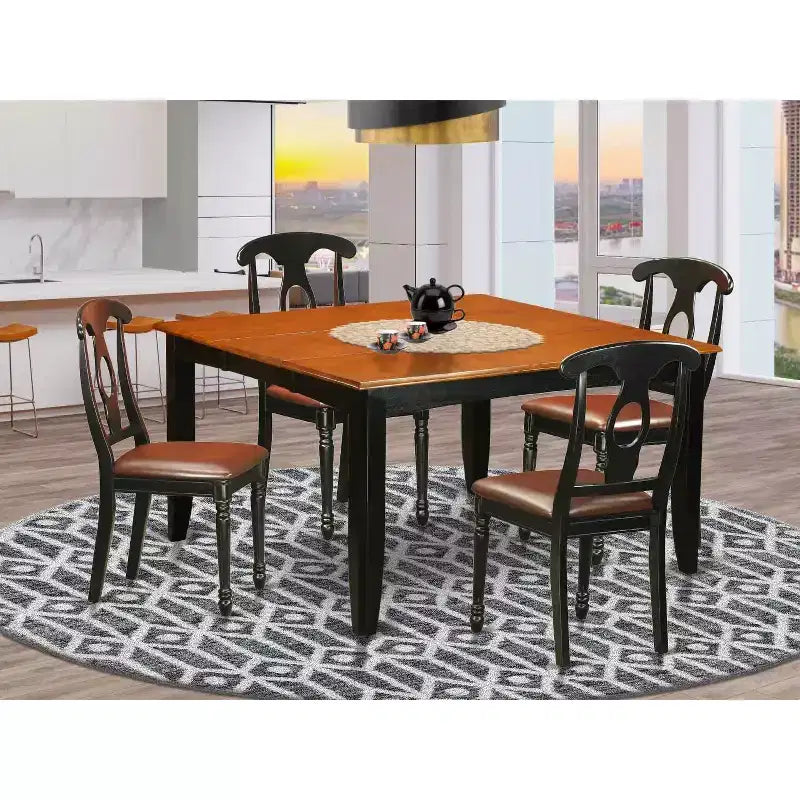 HomeStock 5-Piece Square Black and Cherry Finish Solid Wood Top Dining Table with 4 Chairs