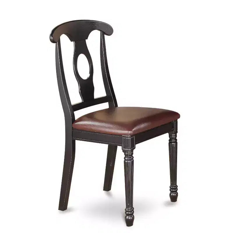 HomeStock 5-Piece Square Black and Cherry Finish Solid Wood Top Dining Table with 4 Chairs