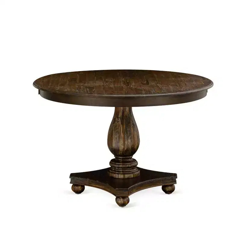 HomeStock 7-Piece Round Distressed Jacobean Finish Solid Wood Top Dining Table with 6 Parson Chairs
