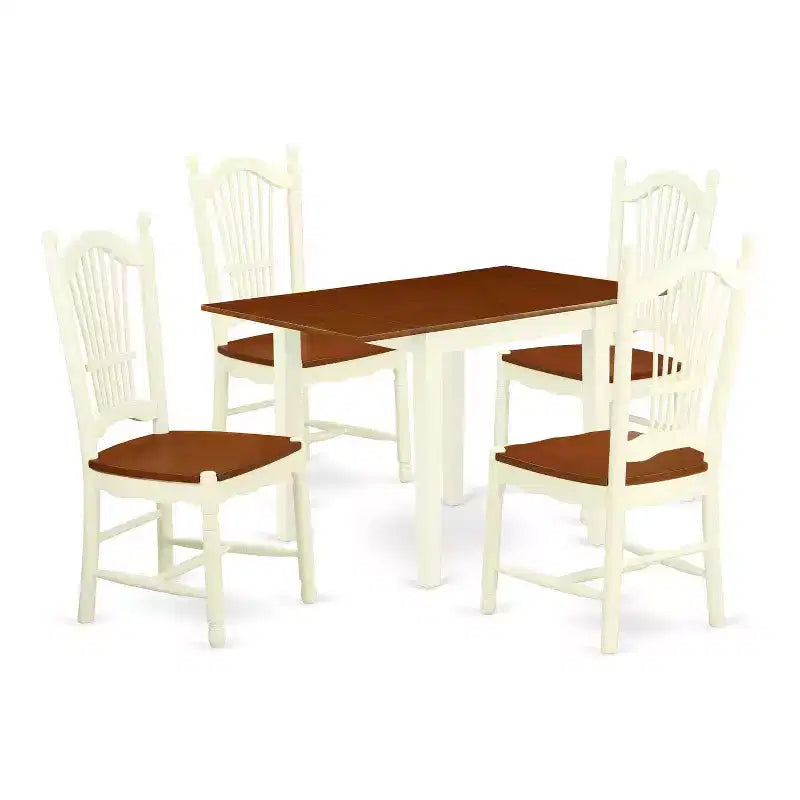 HomeStock 5-Pc Buttermilk and Cherry Solid Wood Top - Dining Room Set - Seats 4
