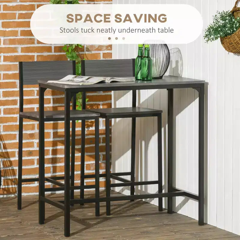 3 Piece Bar Table and Chairs, Industrial Dining Table Set for 2, Counter Height Kitchen Table with Bar stools, Breakfast Table Set for 2
