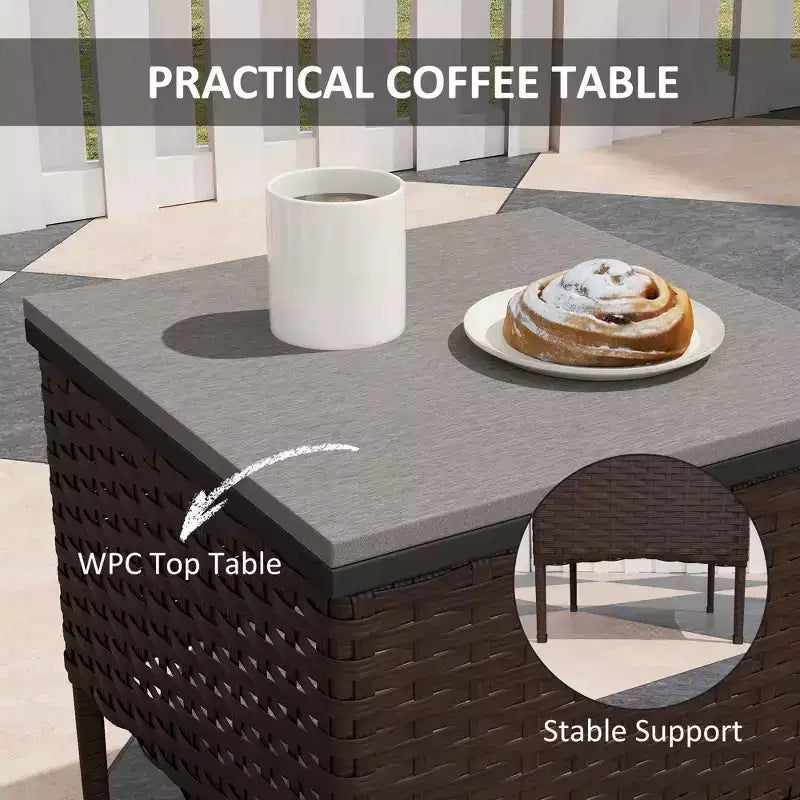 3 Piece Wicker Patio Furniture Set, Outdoor PE Rattan Rocking Chairs with Coffee Table, Cushions for Porch