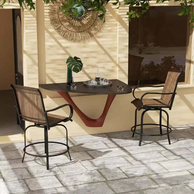 Outdoor Bar Stools Set of 2, 360 Degree Swivel Bar Height Chairs, 26.75 x 29.5 x 48.5