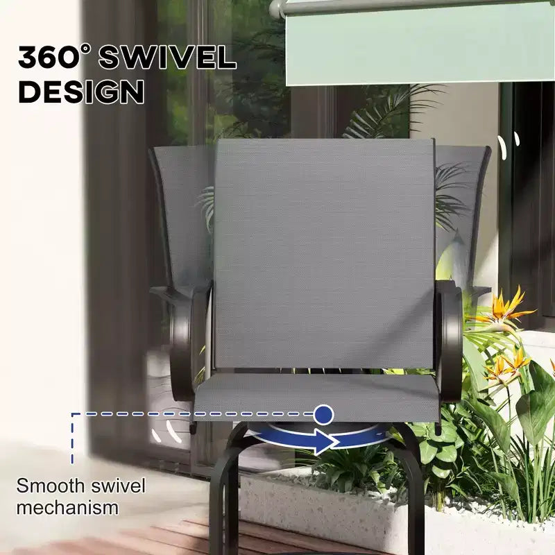 Outdoor Bar Stools Set of 2, 360 Degree Swivel Bar Height Chairs, 26.75 x 29.5 x 48.5