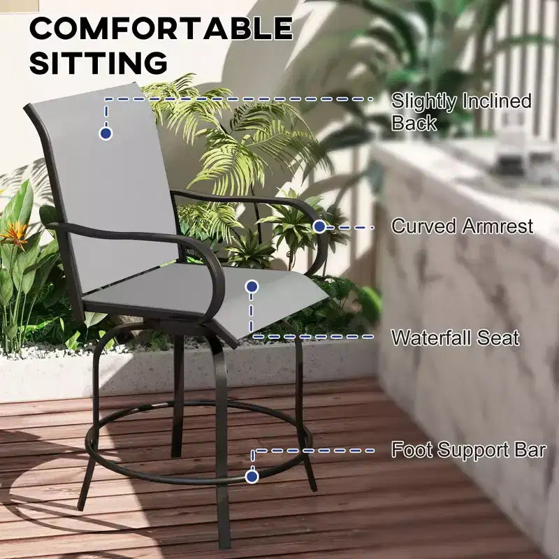 Outdoor Bar Stools Set of 2, 360 Degree Swivel Bar Height Chairs, 26.75 x 29.5 x 48.5