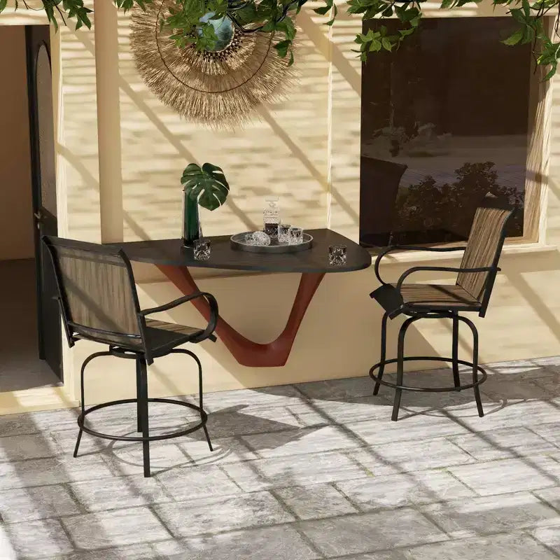 Outdoor Bar Stools Set of 2, 360 Degree Swivel Bar Height Chairs, 26.75 x 29.5 x 48.5