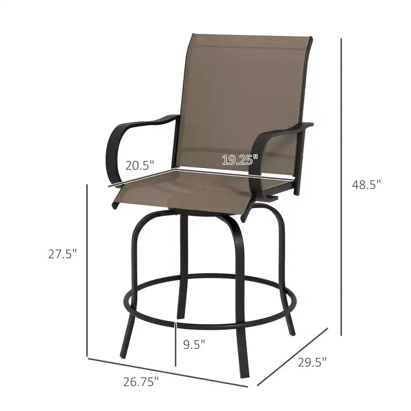 Outdoor Bar Stools Set of 2, 360 Degree Swivel Bar Height Chairs, 26.75 x 29.5 x 48.5