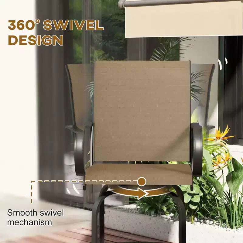 Outdoor Bar Stools Set of 2, 360 Degree Swivel Bar Height Chairs, 26.75 x 29.5 x 48.5
