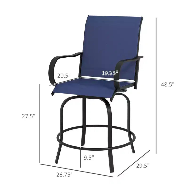 Outdoor Bar Stools Set of 2, 360 Degree Swivel Bar Height Chairs, 26.75 x 29.5 x 48.5