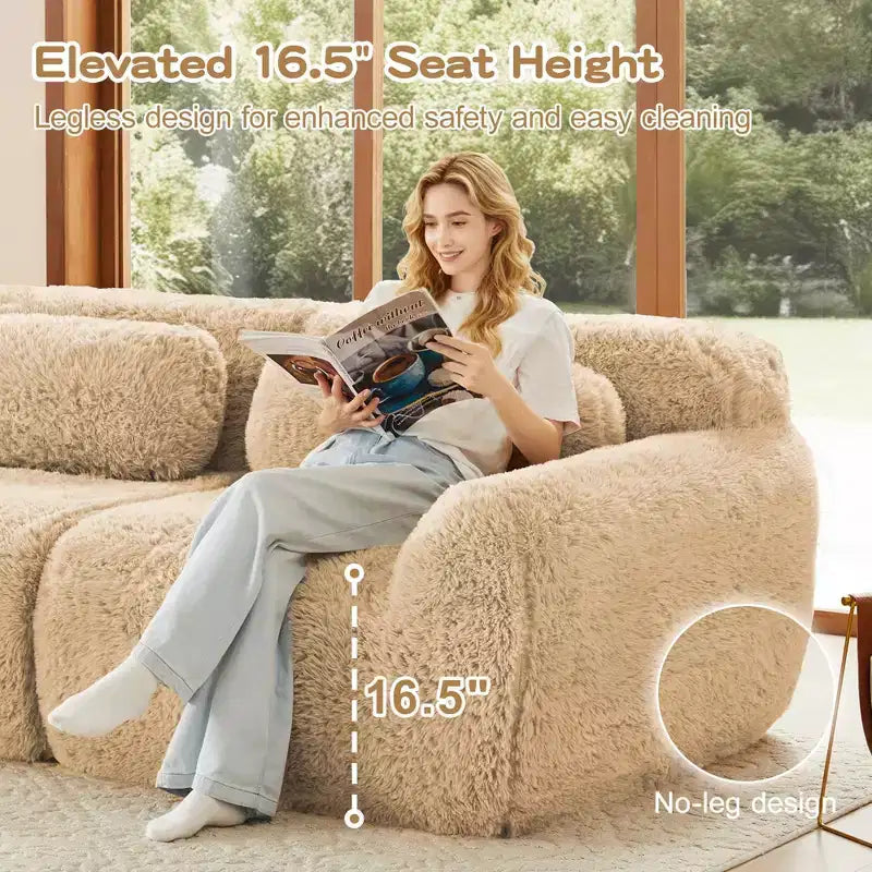 114.6 inch Brown U-shaped Boneless Sectional Sofa with Throw Pillows and 2 Ottomans 32D High Density Sponge for Living Rooms