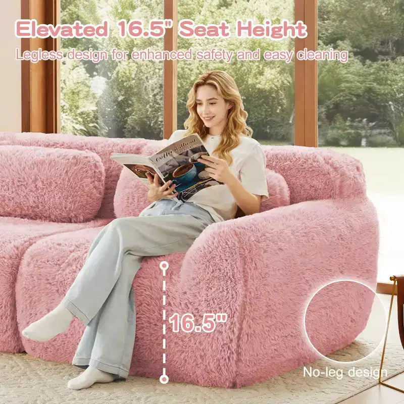 114.6 inch Brown U-shaped Boneless Sectional Sofa with Throw Pillows and 2 Ottomans 32D High Density Sponge for Living Rooms