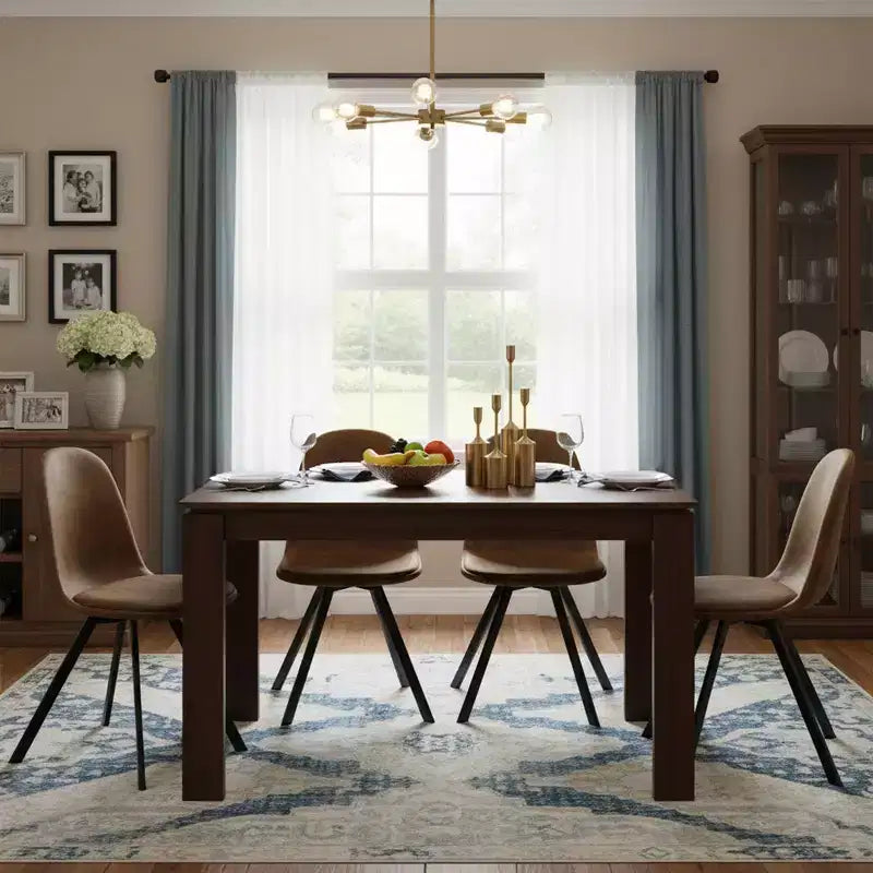 FurnitureR 47.2 Dining Table Set with 4 Swivel Chairs, MDF Table Top and Legs, Upholstered 360 Rotating Dining Chairs for Kitchen & Dining Room