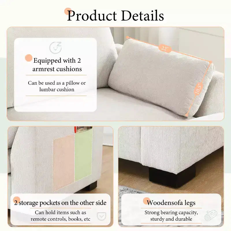 GDFStudio Lucas Modern 130 Chenille L-Shaped Modular Sectional Sofa with Ottoman, DUAL-PORT CHARGING and Folding Table