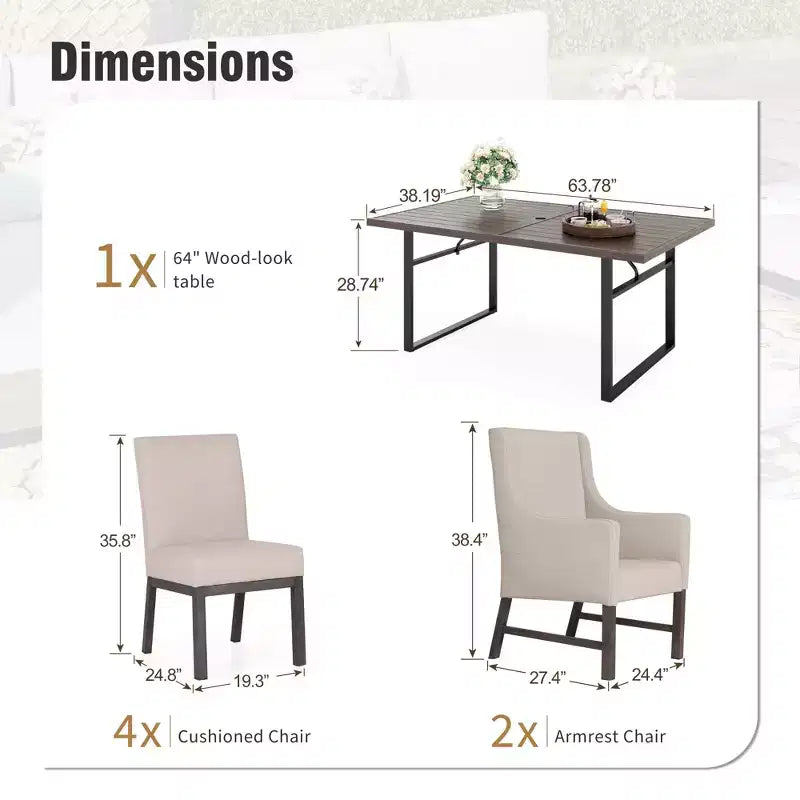 Captiva Designs 7pc Kitchen Furniture Set with Wood-like Dining Table & Cushioned Metal Chairs
