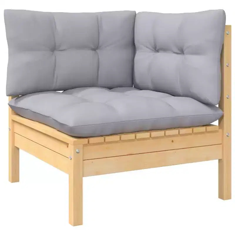 vidaXL Solid Pinewood Patio Lounge Set 13 Piece with Cushions Multi Colors - Brown and Gray