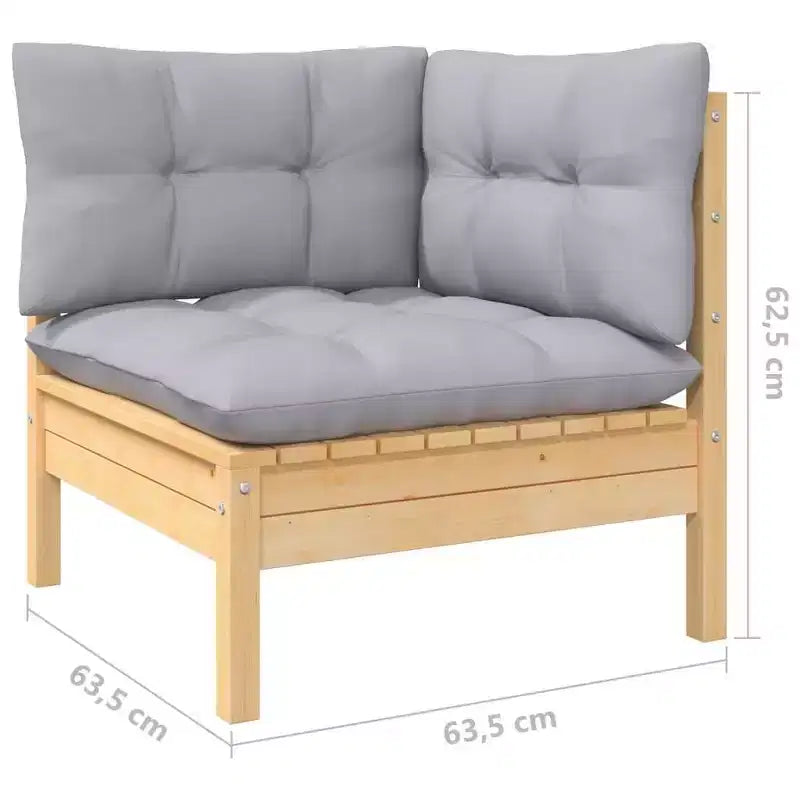 vidaXL Solid Pinewood Patio Lounge Set 13 Piece with Cushions Multi Colors - Brown and Gray