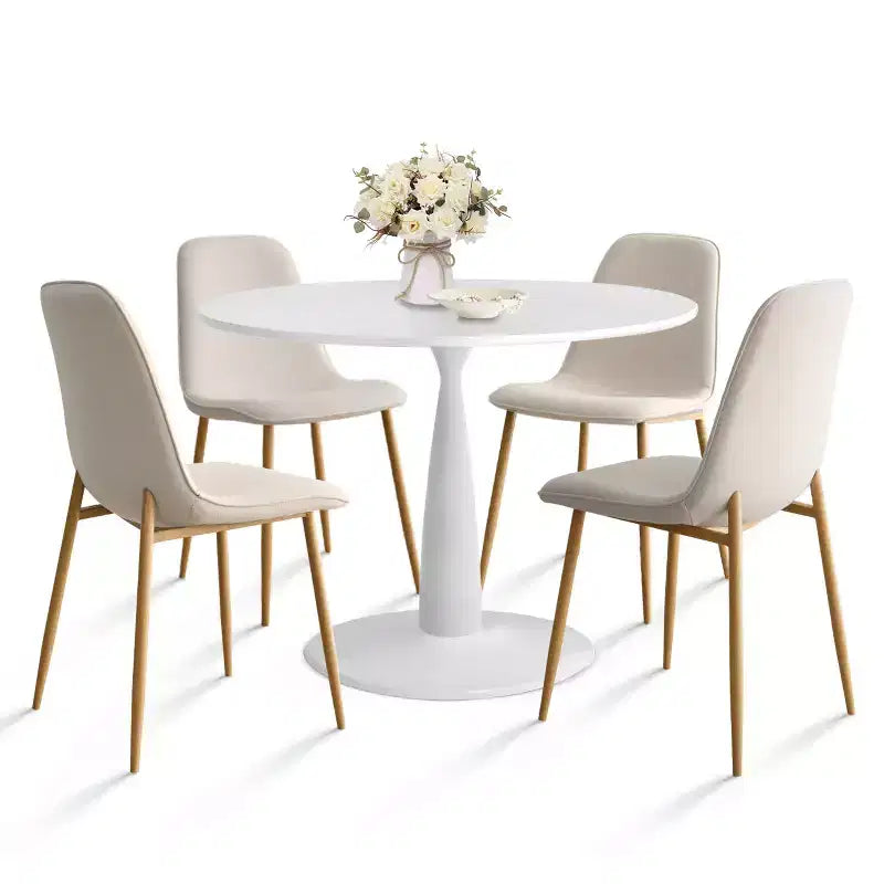 5-Piece Small Dining Table Set for 4, Round Dining Room Set With 4 Upholstered Chairs Oak Legs for Apartment, Indoor Furniture - Panipeachy
