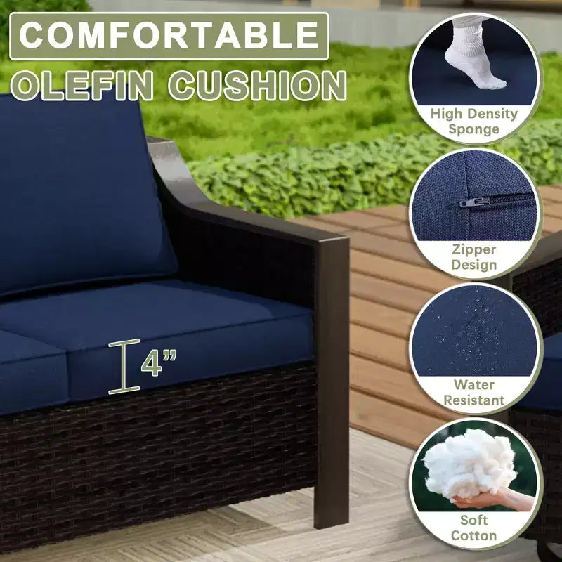UPTIOT Outdoor Patio Set with 3-Seat Sofa, 2 Rocking Chairs, and 2 Ottomans