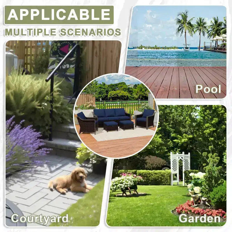 UPTIOT Outdoor Patio Set with 3-Seat Sofa, 2 Rocking Chairs, and 2 Ottomans